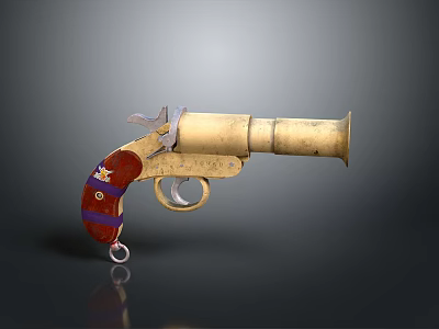 Vintage Pistol With Golden Barrel Red Grip Purple Decorations And Silver Trigger 3d model Vintage Pistol With Golden Barrel Red Grip Purple Decorations And Silver Trigger 3d model
