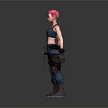 Game Movie Character With Pink Hair Dark Blue Nike Tank Black Gloves And Brown Boots