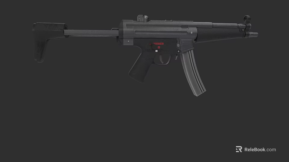 Modern Black Submachine Gun With Magazine Barrel Stock And Trigger Details 3d model 