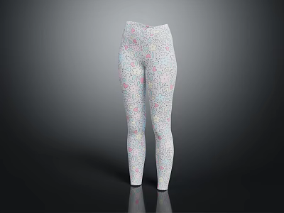 Women's Stretchy Patterned Leggings With Light Background And Pink Floral Prints 3d model