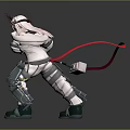 Game Movie Character In White Armor With Red Horns Holding Hammer And Red Ribbons
