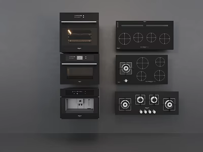 Sleek Modern Black Kitchen Appliances Featuring Oven Cooktop And Multiple Units 3d model