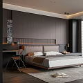 Modern Bedroom With Dark Wooden Walls Minimalist Bed Headboard Design Desk Chair And Area Rug