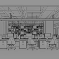 Modern Public Office Space With Workstations Computers Bookshelves And Lighting 3d model