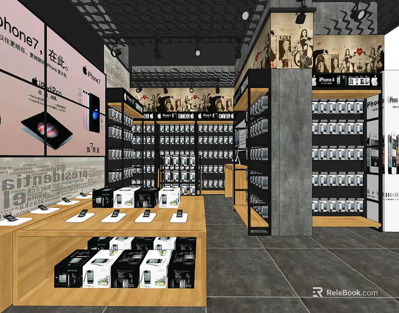 Digital Store Interior With Mobile Phones Accessories Display Shelves And Layout 3d model 