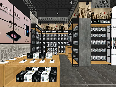Digital Store Interior With Mobile Phones Accessories Display Shelves And Layout 3d model