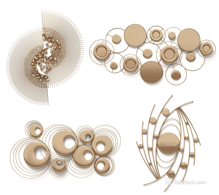 Modern Artistic Wall Decor With Circular Shapes Lines And Geometric Patterns For Home Interior 3d model 