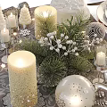 Elegant Dinnerware Set with Wine Glasses Candles and Decorative Balls for Festive Table Setting
