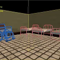 Medical Room Interior With Red Wheelchair And Metal Beds On Tiled Floor
