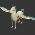 Magical White Pegasus Character Design With Blue Mane Tail And Feathered Wings