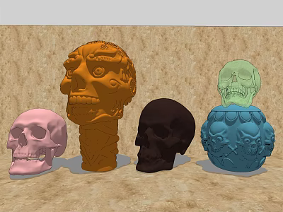 Carved Colorful Skull Decorative Ornament Set with Pink Orange Black Green Blue for Home Decor 3d model