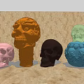 Carved Colorful Skull Decorative Ornament Set with Pink Orange Black Green Blue for Home Decor