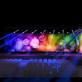 Colorful Stage Design With Rainbow Lights Circle Patterns Light Beams And Audience Seats