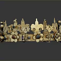 Golden Decorative Crown With Intricate Fleur De Lis Patterns And Colorful Gemstones