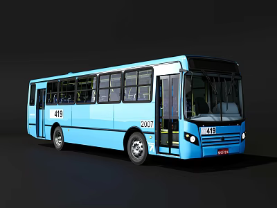 Blue City Bus With Number 419 License Plate X007 Modern Design And Open Doors 3d model