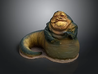 Detailed Alien Creature Sculpture With Golden Green Coloration Bulbous Body And Coiled Tail 3d model