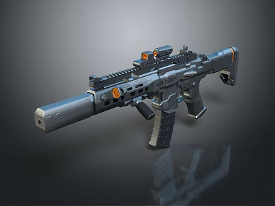 Modern Futuristic Rifle Weapon With Scope Gray Body And Orange Accents 3d model