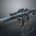 Modern Futuristic Rifle Weapon With Scope Gray Body And Orange Accents