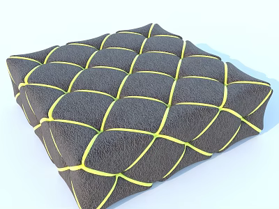 Dark Gray Woven Stool Cushion With Yellow Stitching And Grid Pattern Design 3d model