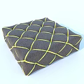 Dark Gray Woven Stool Cushion With Yellow Stitching And Grid Pattern Design