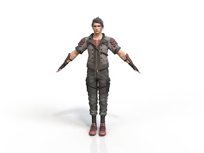 3D Male Character With Gray Jacket Red Accents And Open Arms Pose 3d model