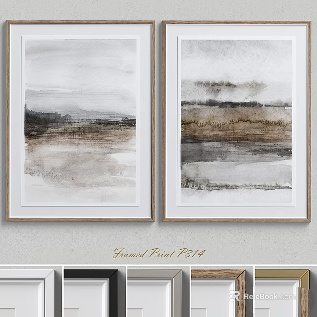Framed Abstract Wall Art Prints With Gray Brown White Watercolor Style Design Decor 3d model 