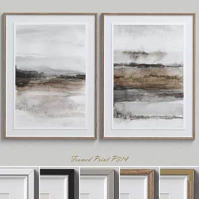 Framed Abstract Wall Art Prints With Gray Brown White Watercolor Style Design Decor 3d model