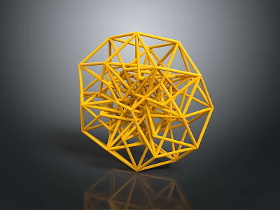 Yellow Abstract Geometric Sculpture With Intricate Wireframe 3D Modern Design 3d model