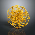 Yellow Abstract Geometric Sculpture With Intricate Wireframe 3D Modern Design 3d model