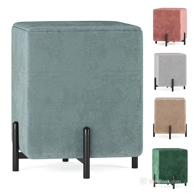 Modern Upholstered Ottoman Footstool With Black Metal Legs In Various Colors 3d model 