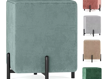 Modern Upholstered Ottoman Footstool With Black Metal Legs In Various Colors 3d model