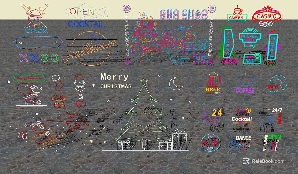Decorative Lights for Christmas Party with Festive Holiday Decorations Christmas Tree and Gifts 3d model 