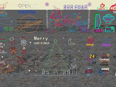 Decorative Lights for Christmas Party with Festive Holiday Decorations Christmas Tree and Gifts 3d model