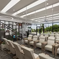 Modern Waiting Area Interior With Beige Seats Green Plants And Marble Floor