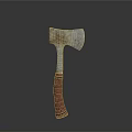 Rusted Axe With Red Handle And Black Yellow Stripes As Ancient Weapon