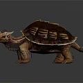 Reptile Tortoise With Unique Shell Yellow Stripes Horned Head And Sturdy Limbs