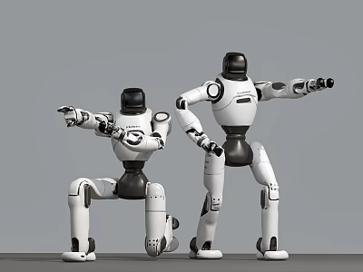 Two Intelligent Robots Standing And Squatting With Extended Arms Pointing Forward 3d model