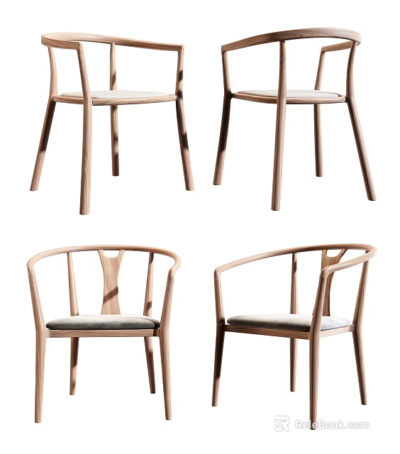 Modern Minimalist Accent Chairs With Wooden Frame Armrests And Light Toned Cushions 3d model 