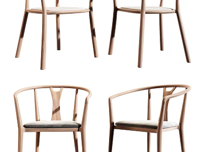 Modern Minimalist Accent Chairs With Wooden Frame Armrests And Light Toned Cushions 3d model