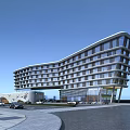 Modern Commercial Street Featuring Green Roof Buildings Trees Roads And Parking Lots