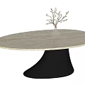 Elegant Modern Dining Table With Layered Structure Light Colored Tabletop Black Base Decorative Vase Branches 3d model