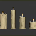 Four Lit Candle Lamps of Varying Heights on Black Surface with Reflections