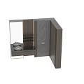 Modern Wooden Bathroom Vanity Cabinet With Mirror Sink Basin Grey Marble Wall And Sleek Design