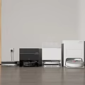 Modern Household Electrical Appliances Arranged On Wooden Floor In Interior