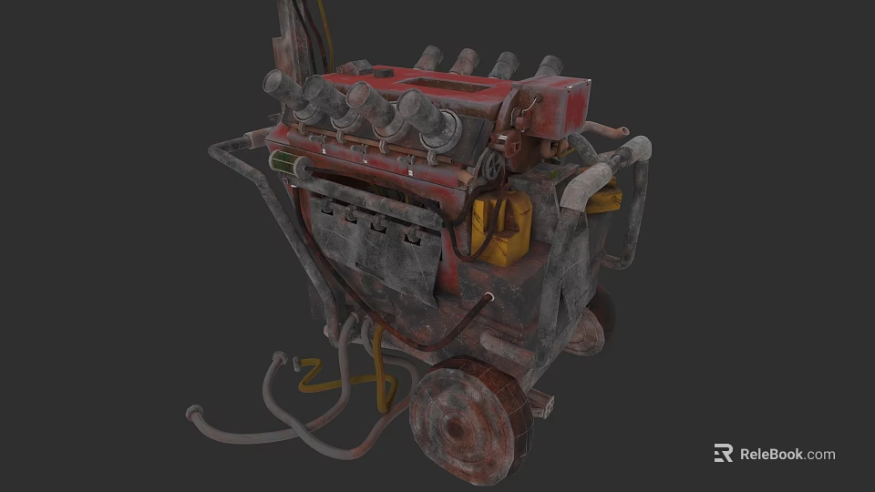 Vintage Entertainment Appliance With Rusty Design Control Knobs And Red Yellow Parts 3d model 