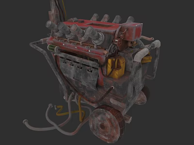 Vintage Entertainment Appliance With Rusty Design Control Knobs And Red Yellow Parts 3d model