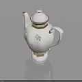 White Teapot With Gold Decorations Lid And Handle On Smooth Surface With Reflection 3d model