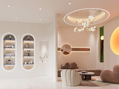 Elegant Beauty Hair Salon Interior With Modern Decor Comfortable Seating Product Shelves And Soft Lighting Design 3d model