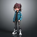 Cartoon Girl Character Wearing Blue Jacket Black Ripped Pants And White High Top Sneakers