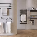 Modern Bathroom Wall With Towel Racks Rings And Gray White Towels